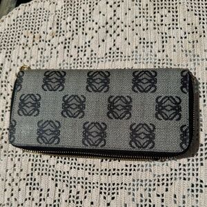 LOEWE Anagram Zip Around Long Wallet Black & Gray, Canvas & Leather, EUC